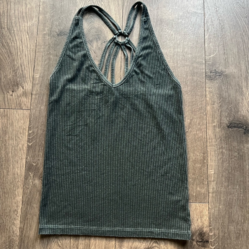 American Eagle Outfitters Dark Green Ribbed Tank Top